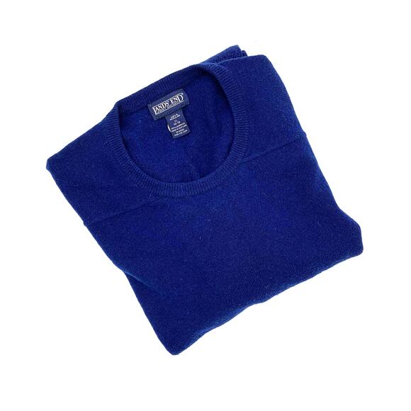 Vintage Lands End Wool Crewneck Pullover Sweater Solid Ultramarine Blue Preppy - Picture 7 of 7